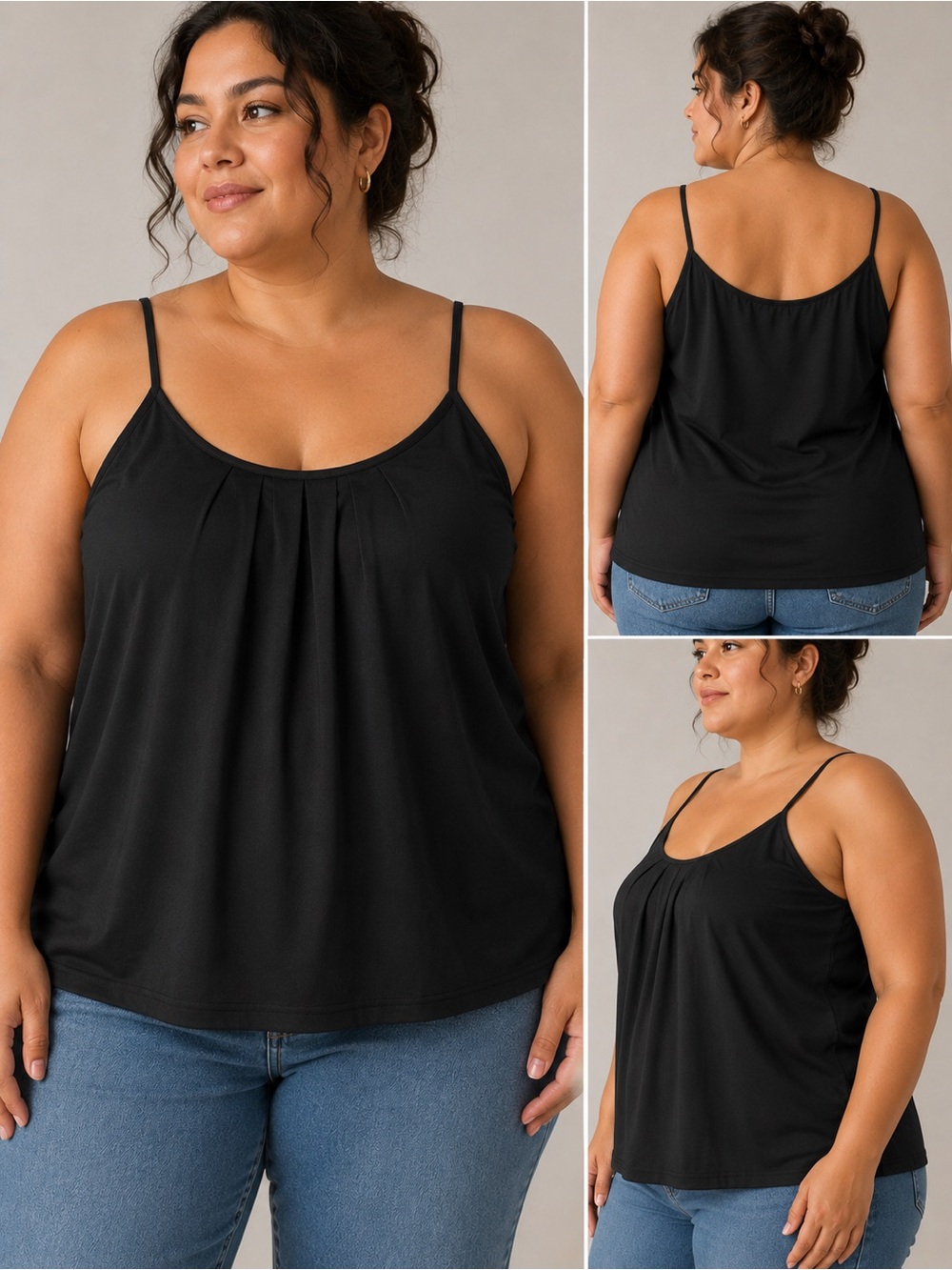 SHEIN Women's Black Pleated Spaghetti Strap Tank Top Size XXL - Picture 2 of 4